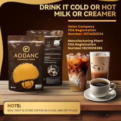 AODANC Mushroom Coffee packaging close-up shows ziplock design for freshness.