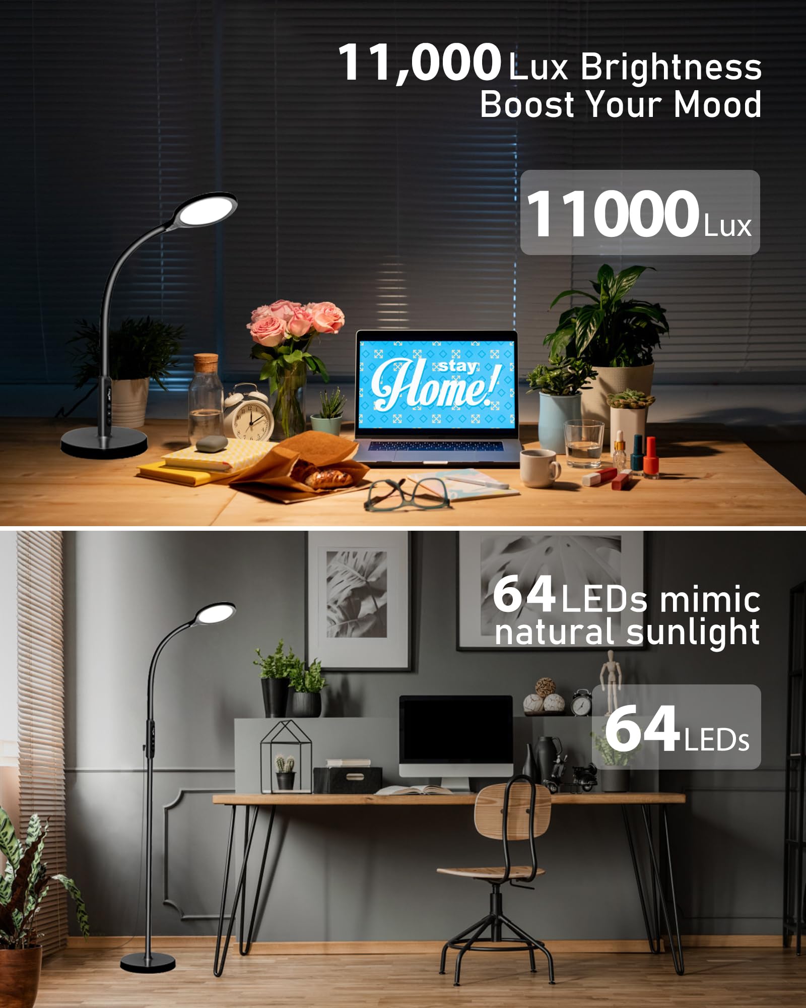 Aoife lamp full-spectrum light imitates natural daylight indoors.
