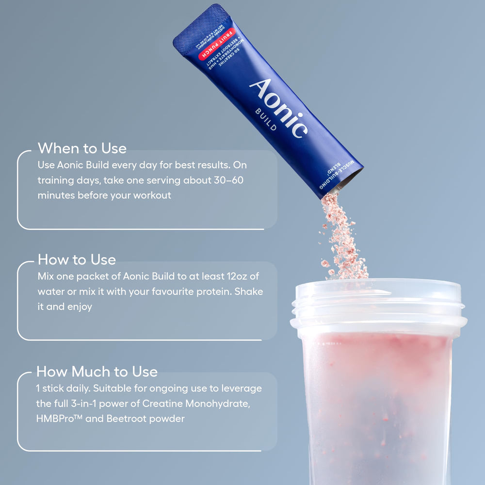 AONIC Build unflavored sticks mix easily with water or shakes.