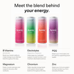 AONIC Revive sparkling bubbles close-up conveys a refreshing, zero-added-sugar sip