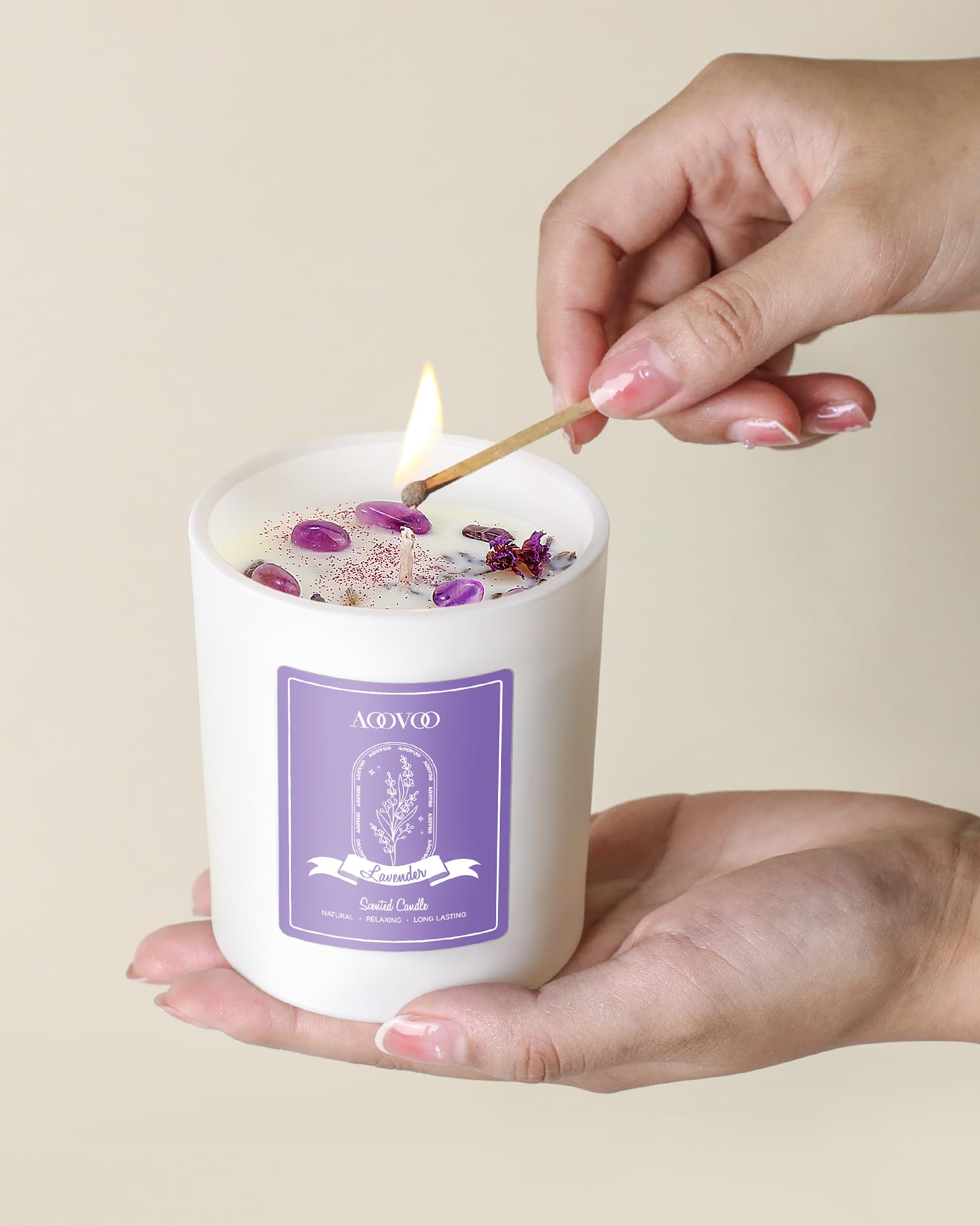 AOOVOO 10oz soy candle burn time preview shows long-lasting fragrance.