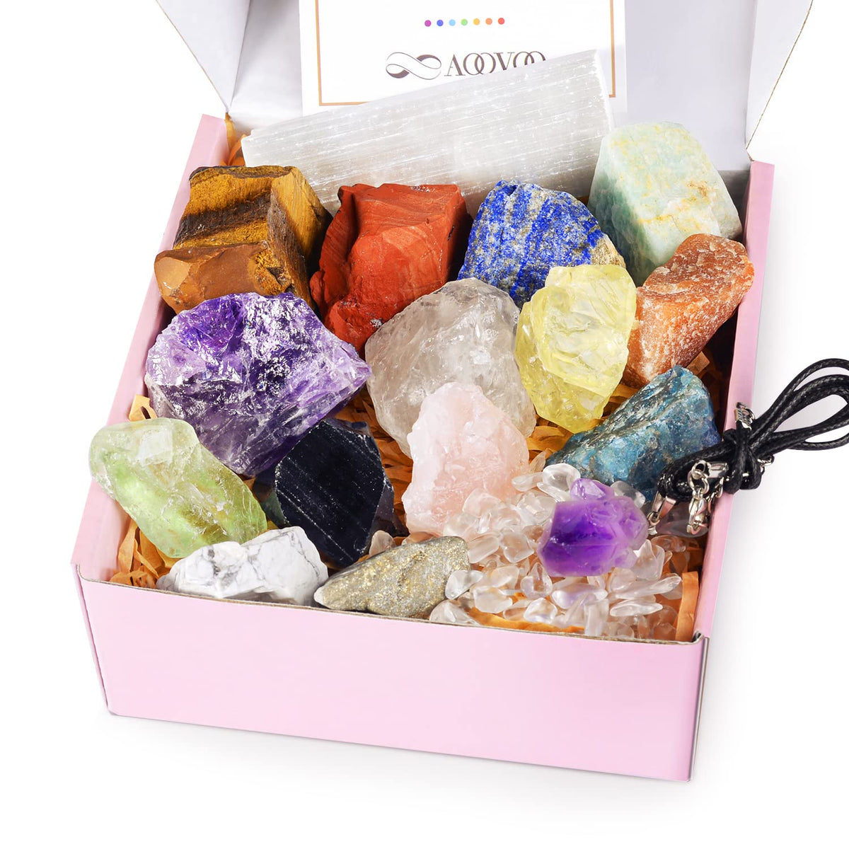 AOOVOO 17pcs crystals and healing stones set for meditation and chakra balancing