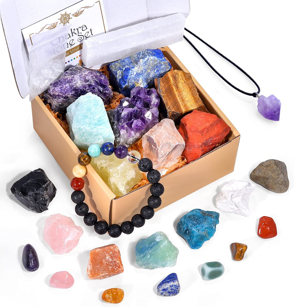 AOOVOO 26-piece crystal set with chakra stones for meditation and energy balance.