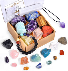 AOOVOO 26-piece crystal set with chakra stones for meditation and energy balance.