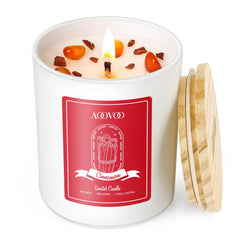 AOOVOO cinnamon candle front view with crystal inside for autumn ambiance.