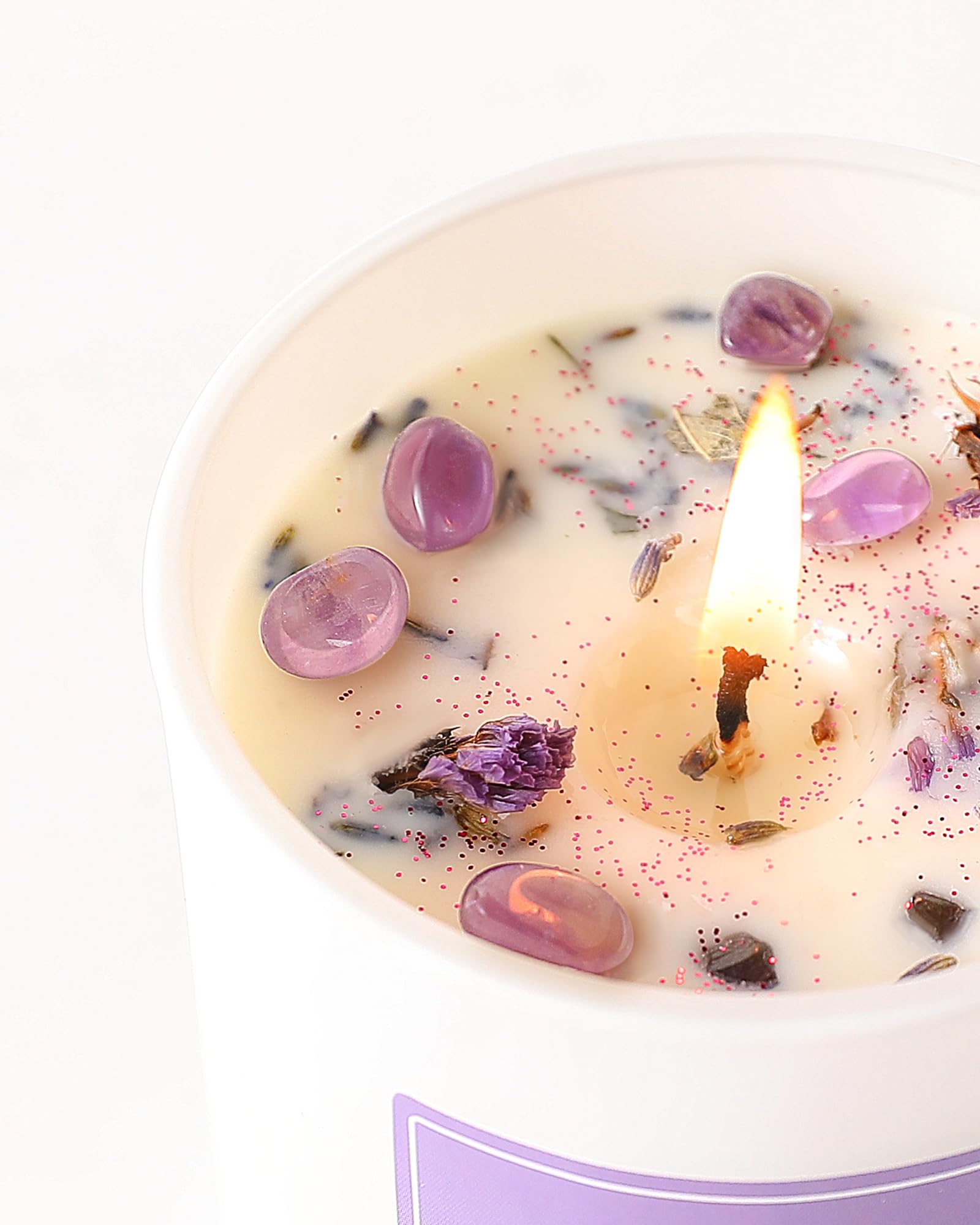 AOOVOO Crystal-inside candle reveals crystals for calming ambiance.
