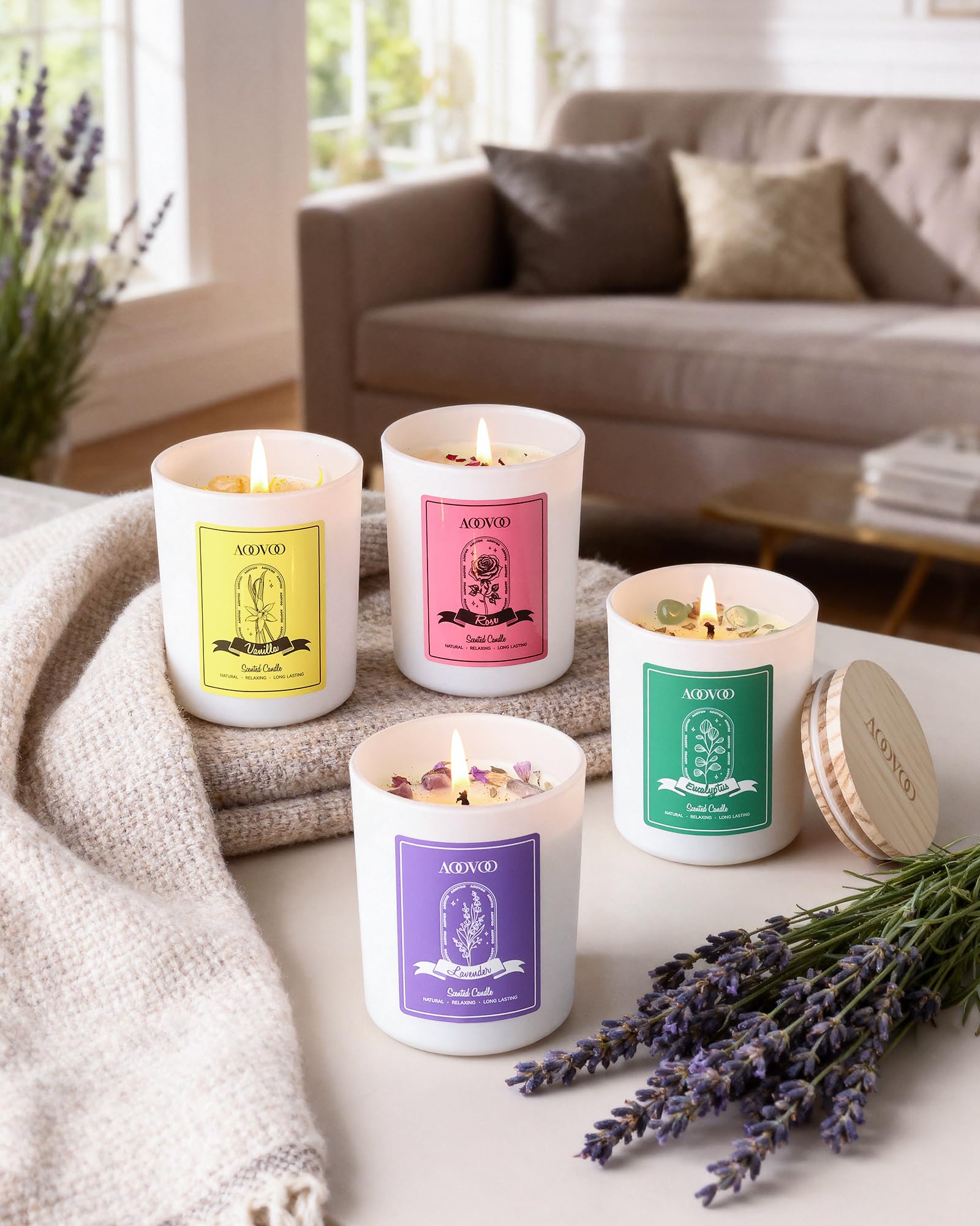 AOOVOO dried-flowers candle adds natural decor and fragrance.
