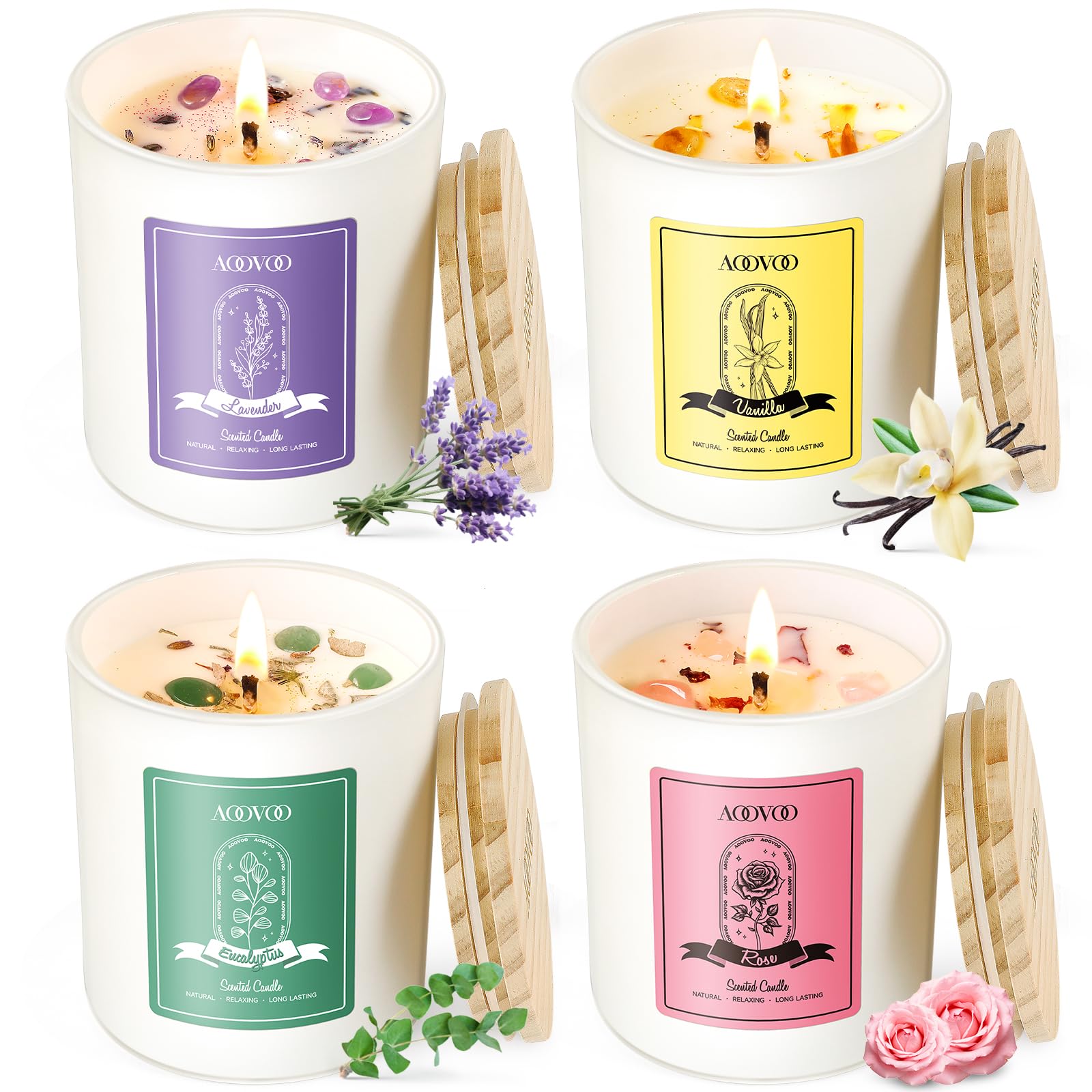 AOOVOO gift set enhances home ambiance with rose-vanilla-eucalyptus-lavender scents.