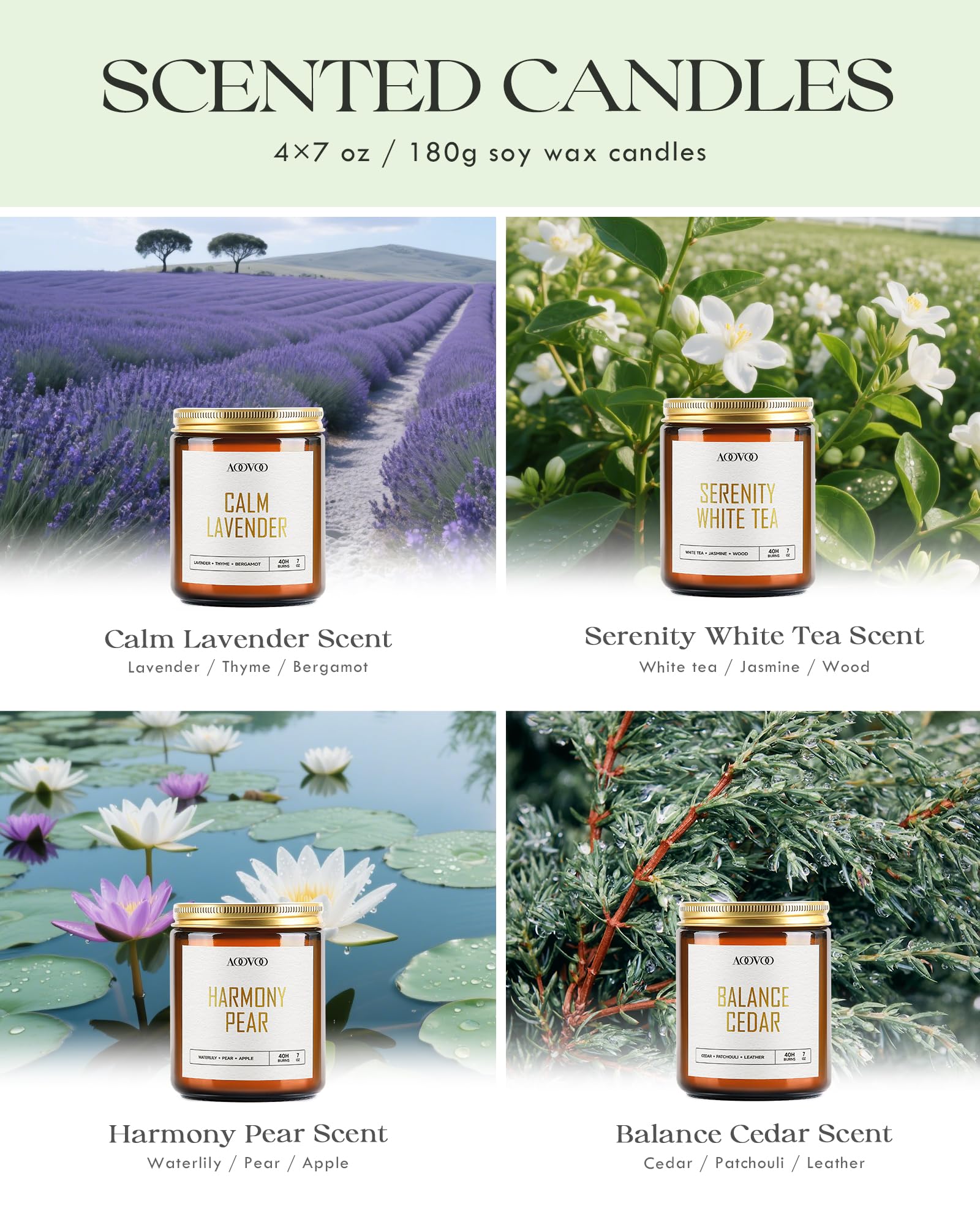 AOOVOO Healing Candle Set Harmony Pear close-up, refreshing space with sweet, uplifting notes