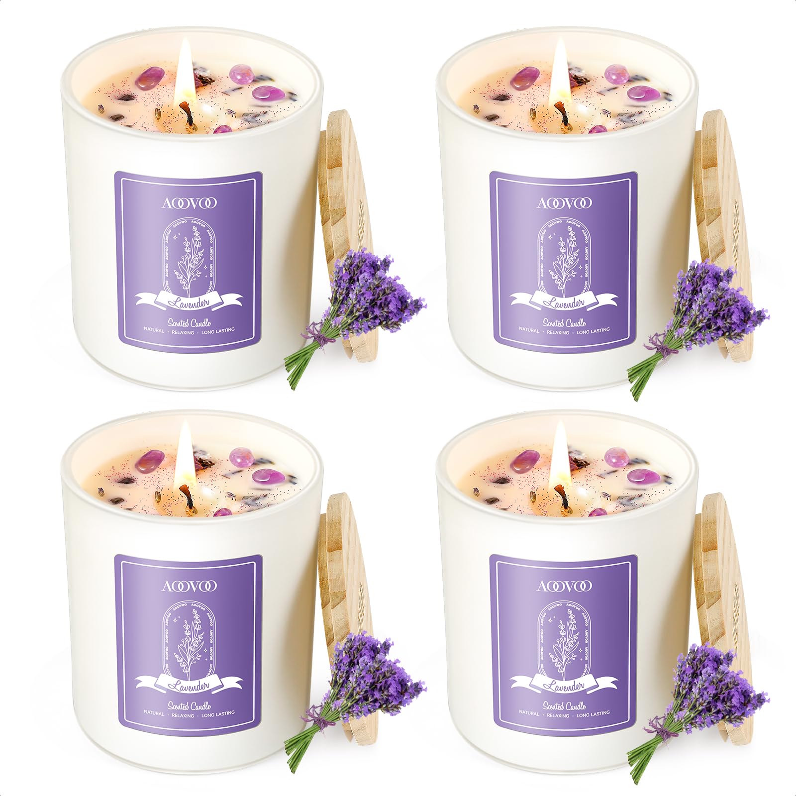 AOOVOO Lavender Candles Set pack image shows four jars for home fragrance.