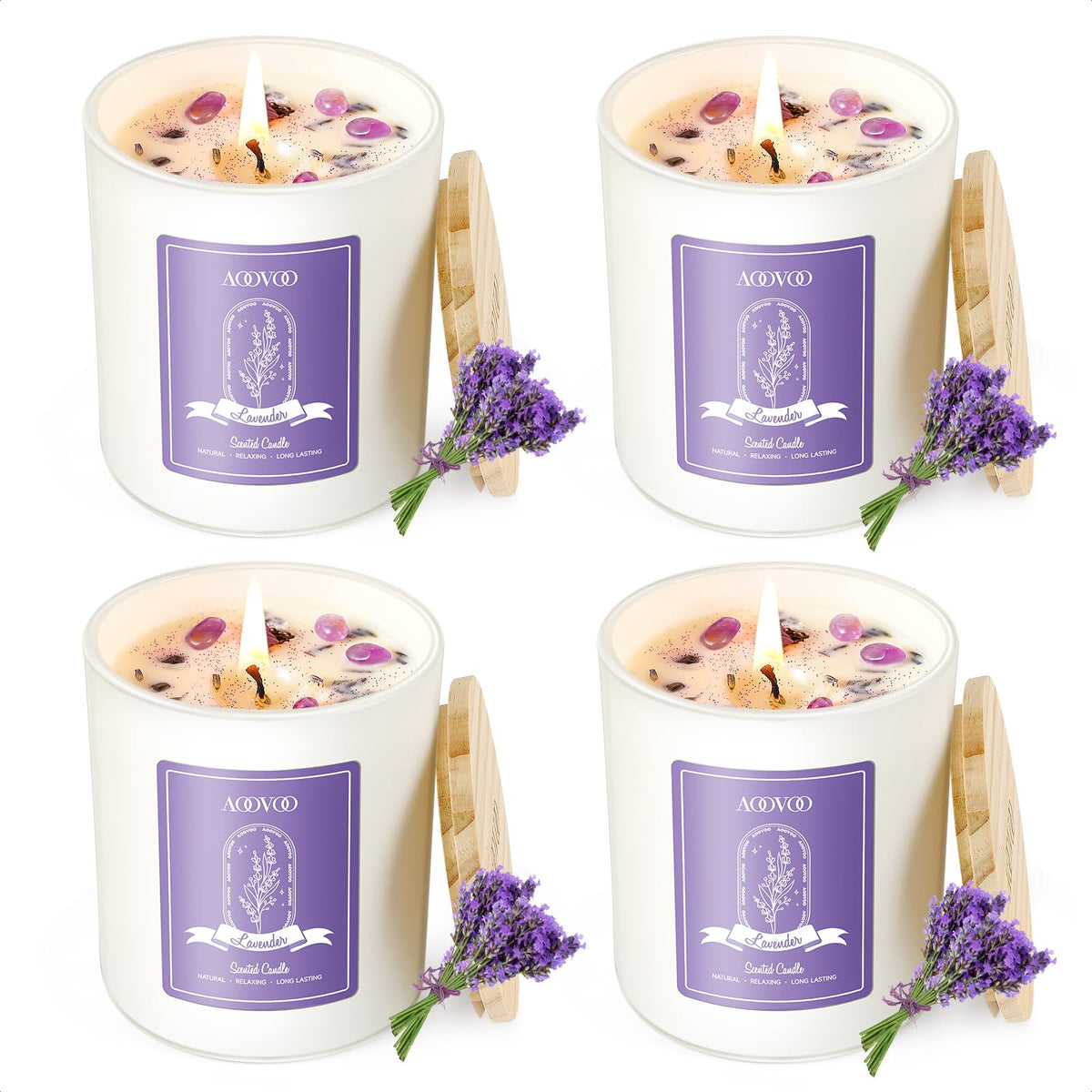 AOOVOO Lavender Candles Set pack image shows four jars for home fragrance.