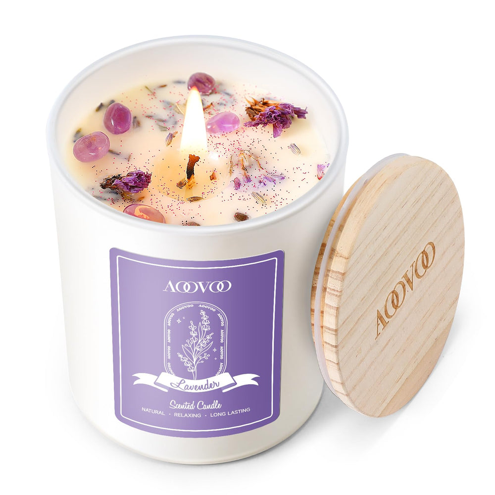AOOVOO lavender scented candle 7oz for calming ambiance at home.