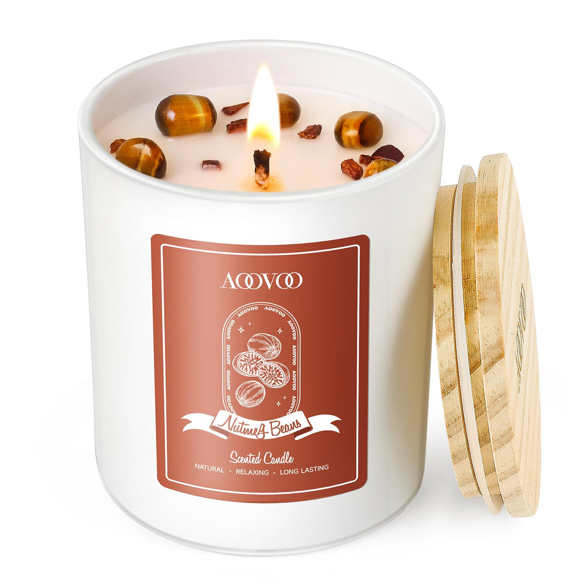 AOOVOO Nutmeg Beans Candle 7oz creates warm autumn ambiance.
