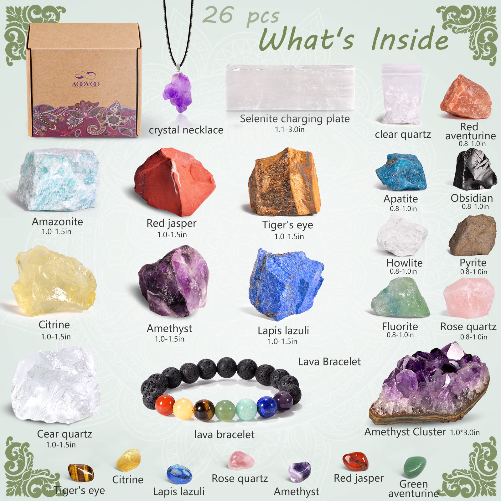 AOOVOO raw chakra stones for grounding and intention setting.