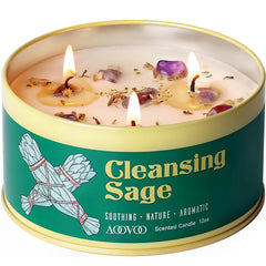 AOOVOO Sage Candle with crystals inside creates a calming ritual ambiance.