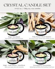 AOOVOO Sage-Palo Santo Blend Candle with crystal decor for balanced cleansing sessions.
