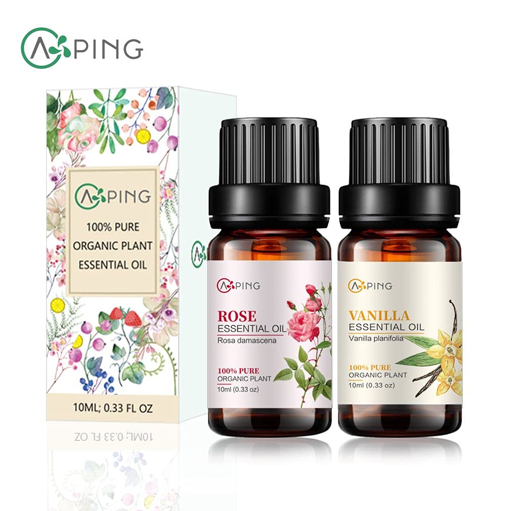 AOPING mood-setting fragrance scene with rose and vanilla oils.