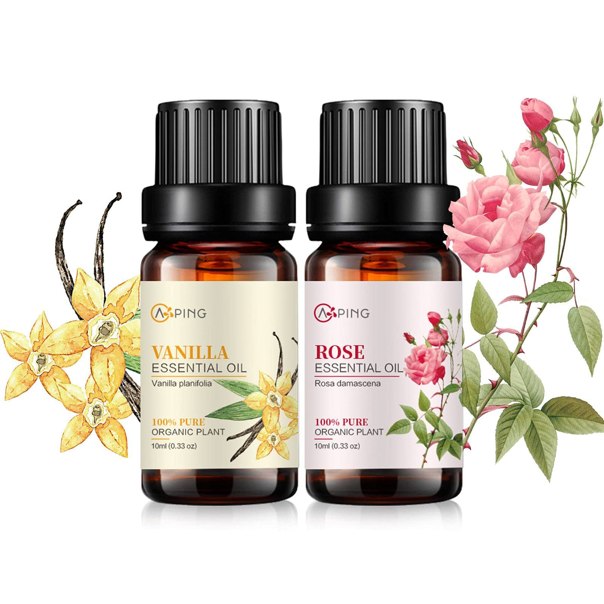AOPING Rose essential oil bottle closeup for premium diffuser use.
