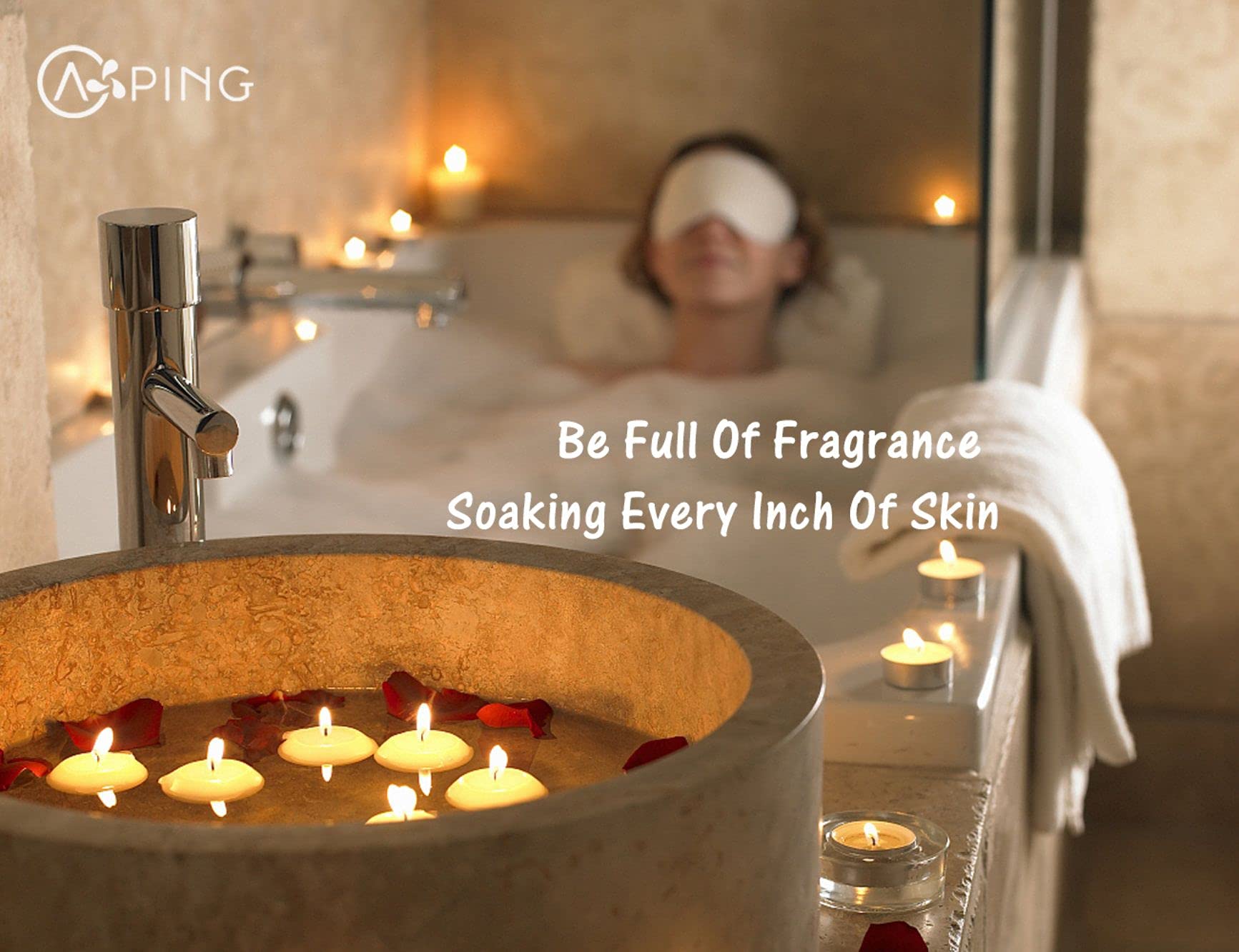 AOPING spa ambience featuring rose-vanilla oil for relaxing mood.