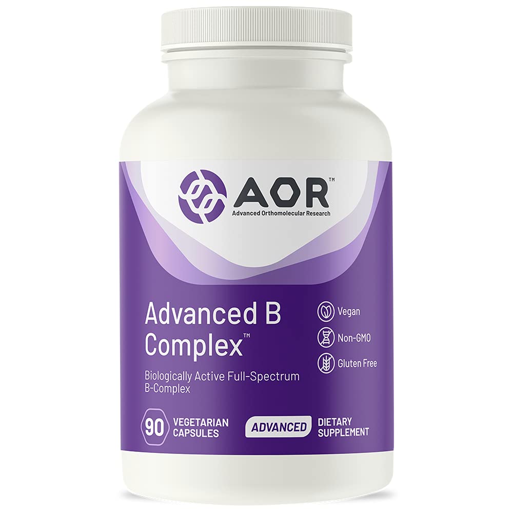 AOR Advanced B Complex bottle label showing active B vitamins for energy support
