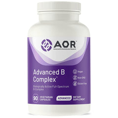 AOR Advanced B Complex bottle label showing active B vitamins for energy support