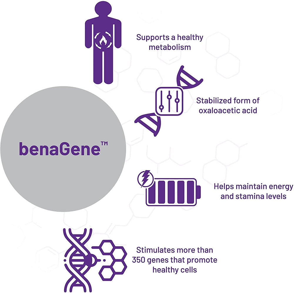 AOR BenaGene bottle side label with dosage and vegan info.