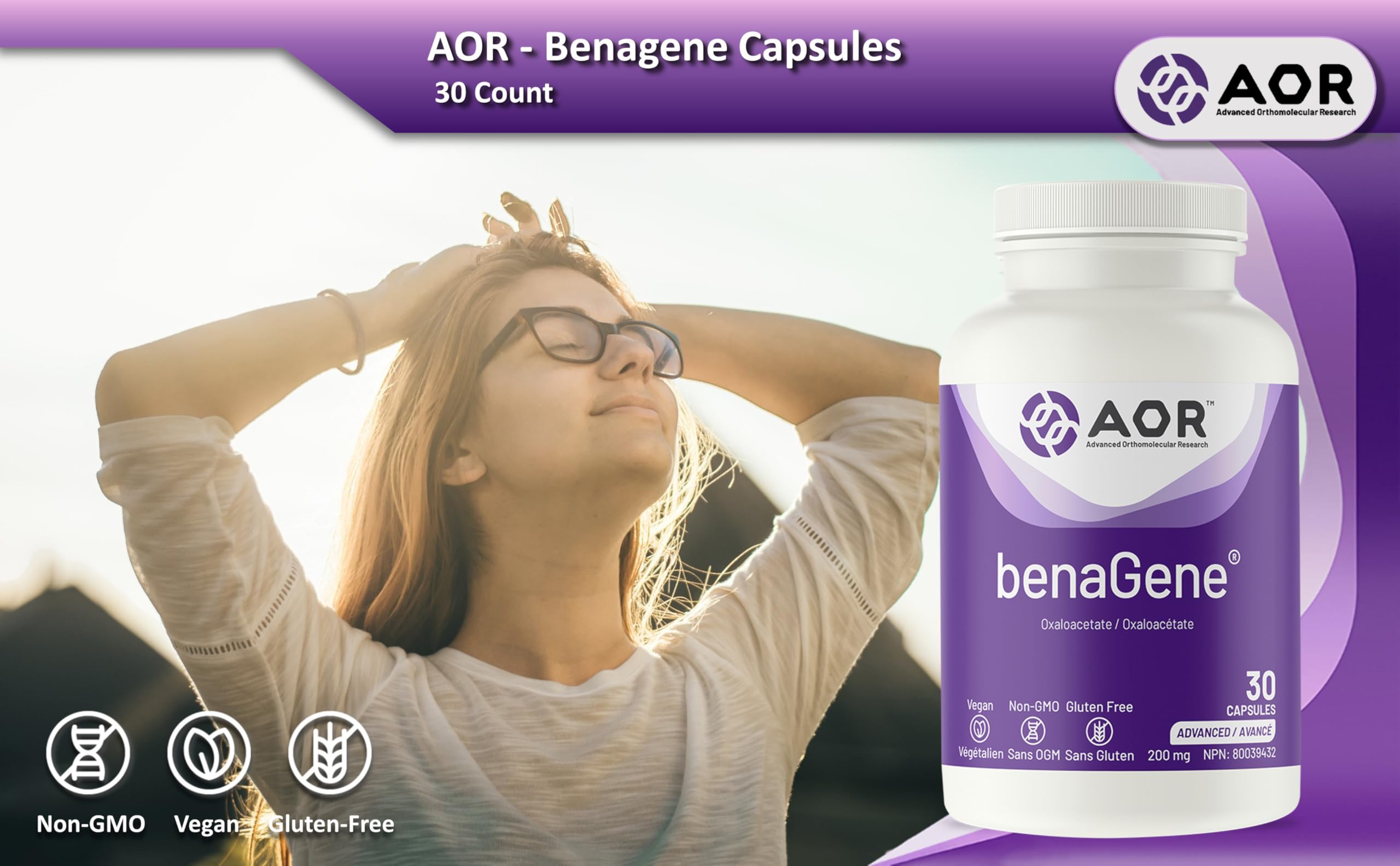 AOR BenaGene capsules close-up showing daily usage.