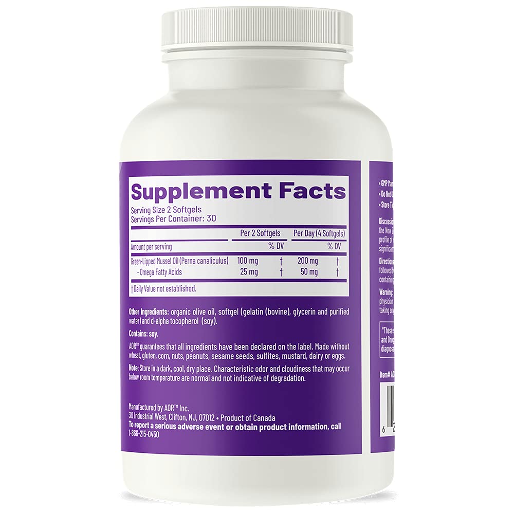 AOR Green Lipped FFA sourced from New Zealand mussels emphasizing omega-3 richness for joints.