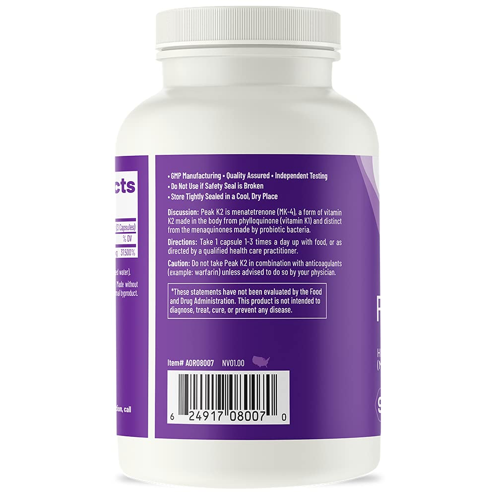 Closeup of Peak K2 capsules highlighting MK-4 content for daily use