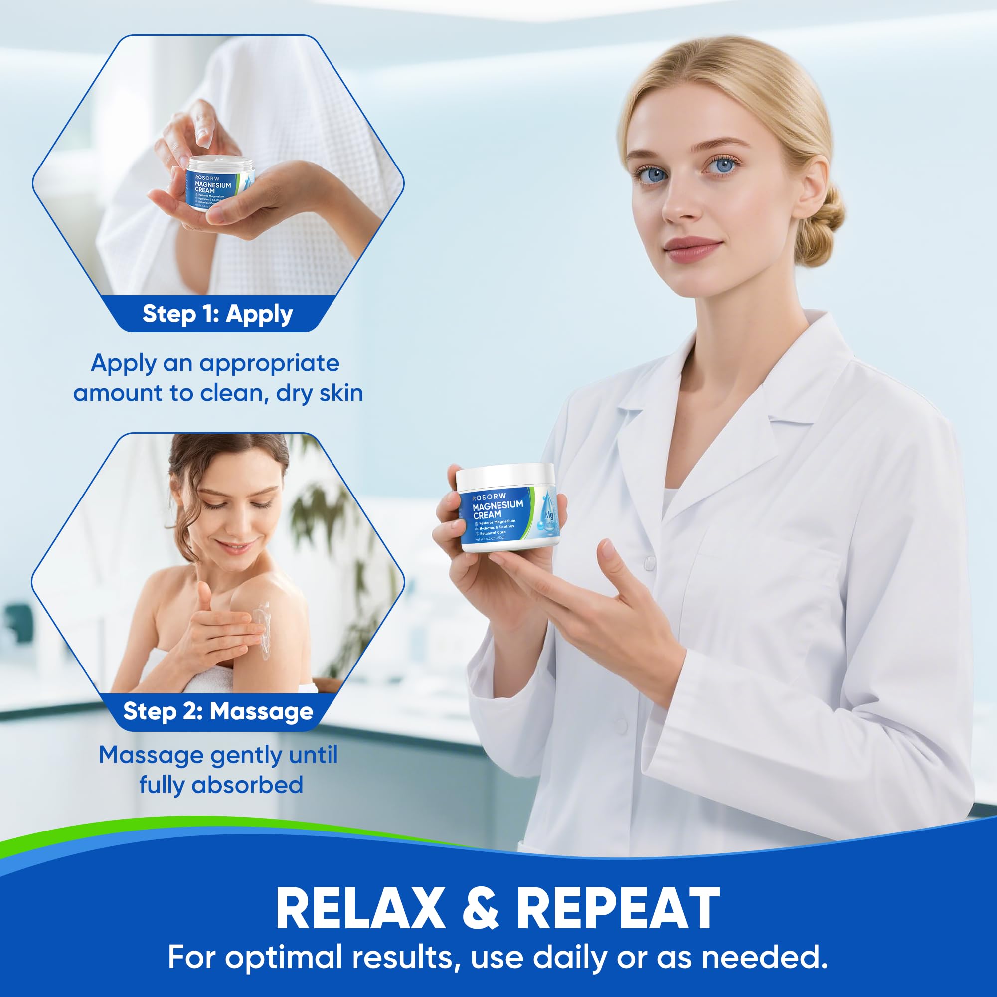 AOSORW magnesium cream jar with cap shows compact packaging
