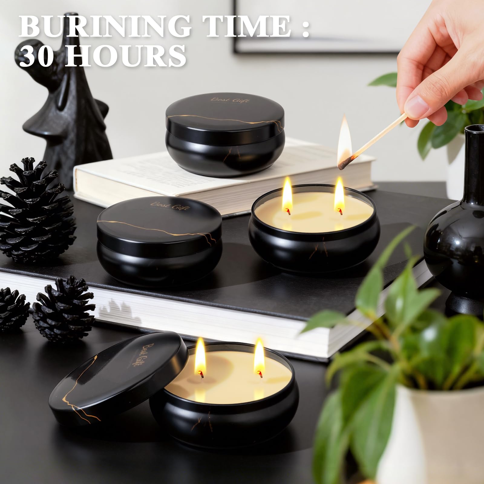 AOTOIE cedarwood candle in sleek black vessel enhances masculine decor