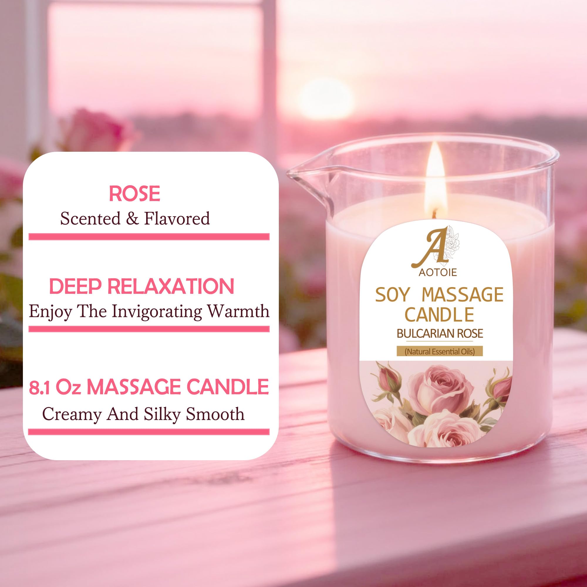 AOTOIE massage candle uses skin-friendly ingredients for nourished, moisturized skin.
