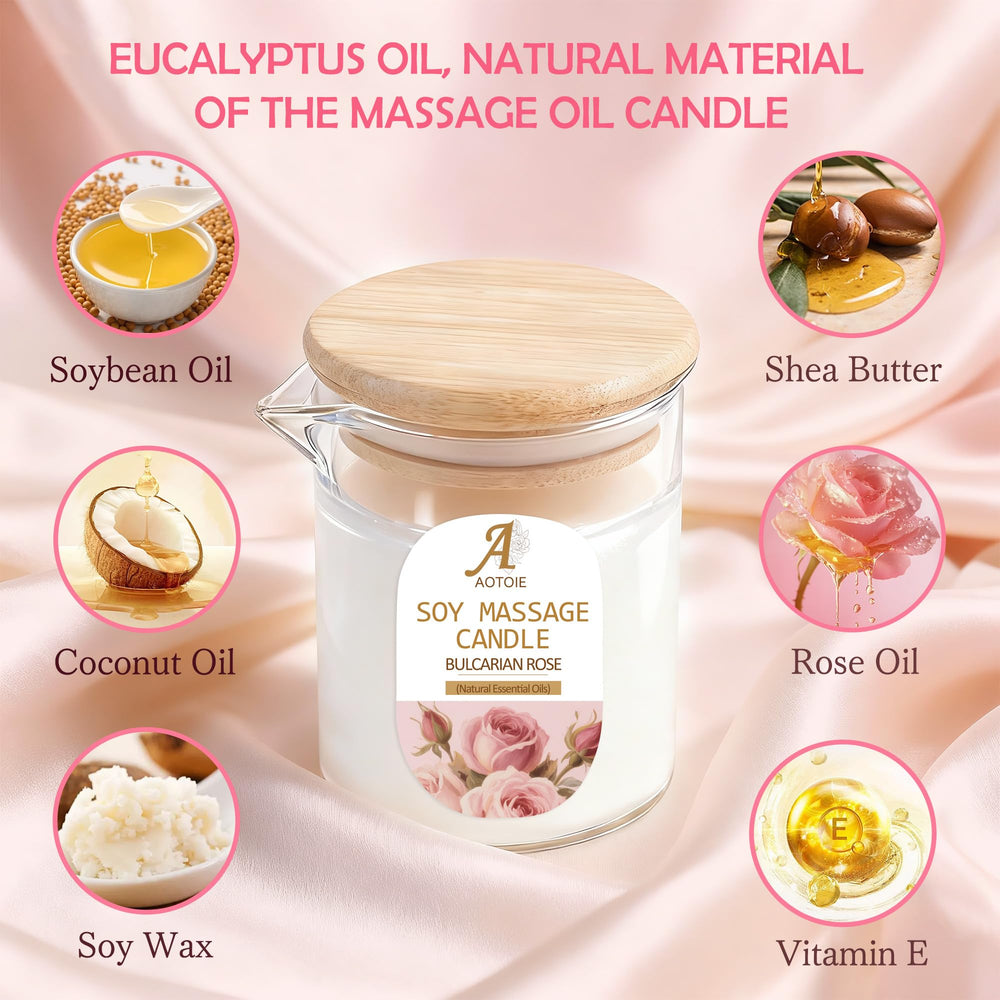 AOTOIE massage candle demonstrates pouring oil for skin nourishment after use.