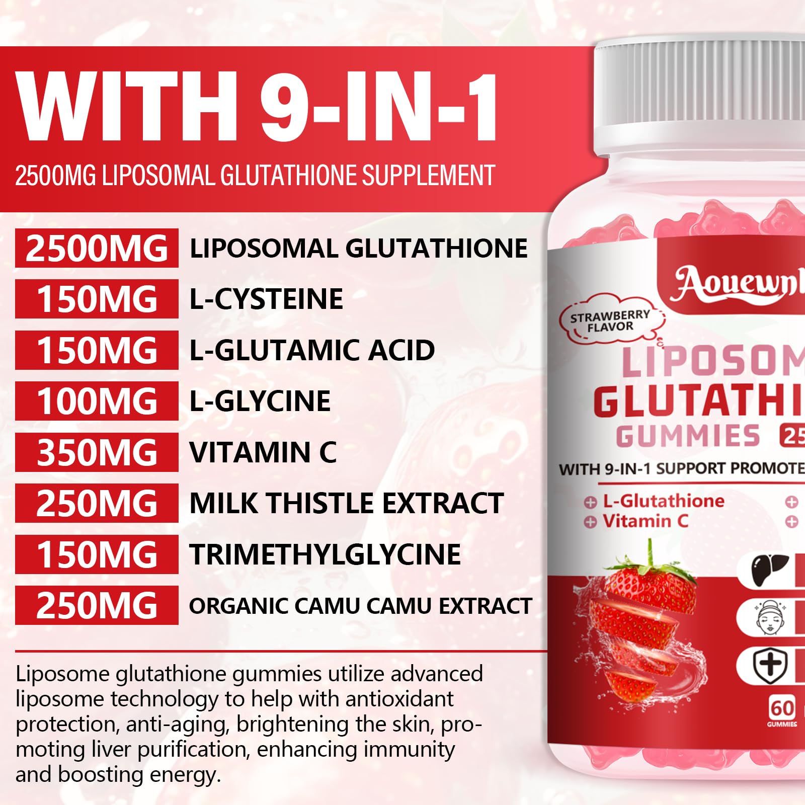 Aouewnk Glutathione Gummies pack scene emphasizing convenience for on the go use