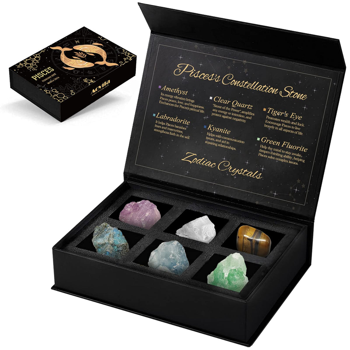Aovila Pisces crystal gift box with illuminated Pisces icon, ideal for a thoughtful zodiac gift.