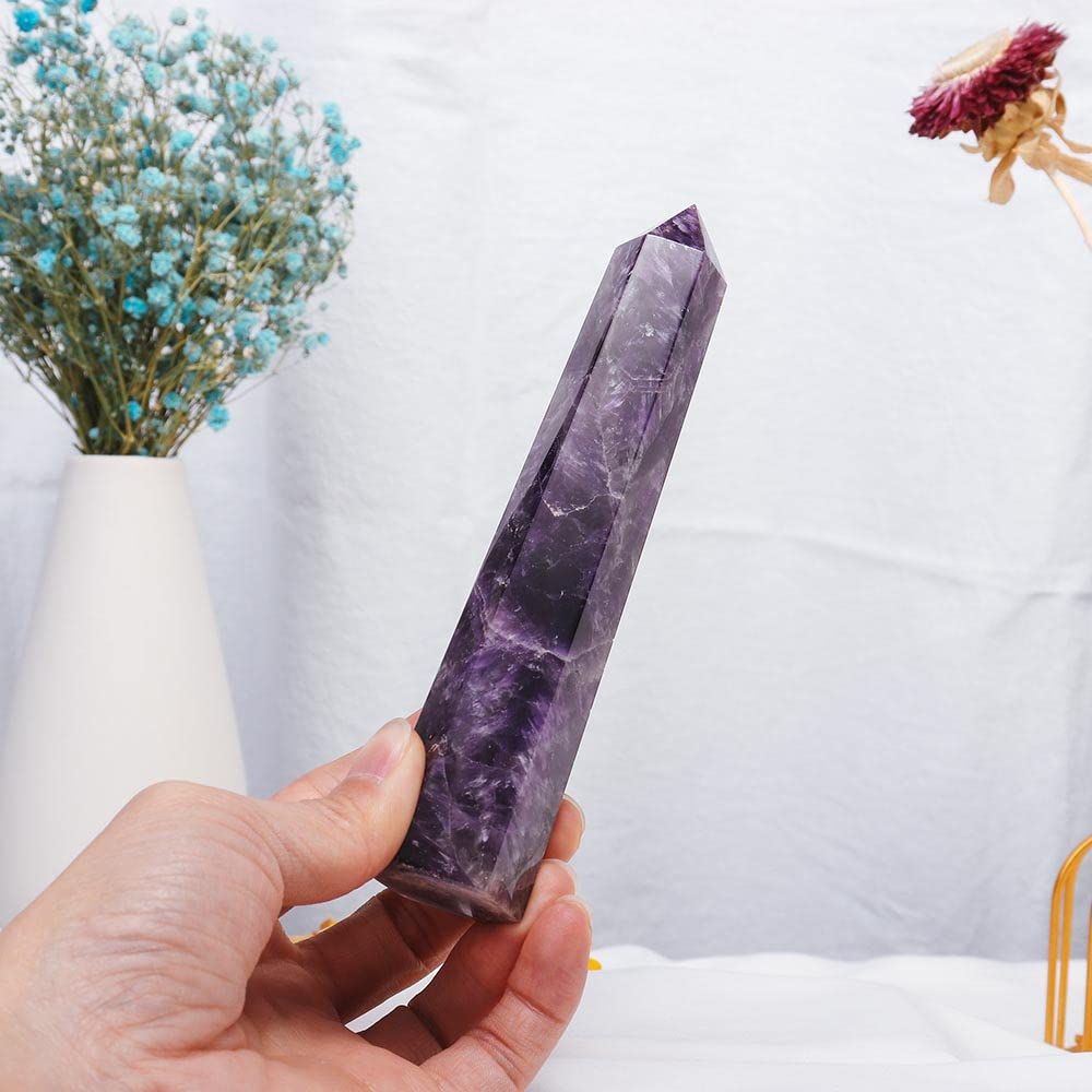Apengshi Amethyst Tower lit display for serene ambiance