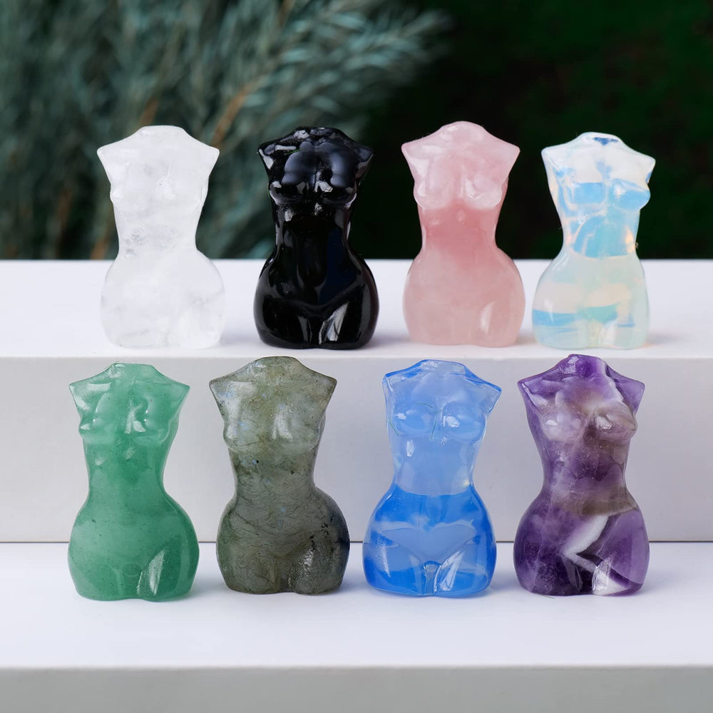 Apengshi rose quartz goddess pocket-size statue for calm on the go.