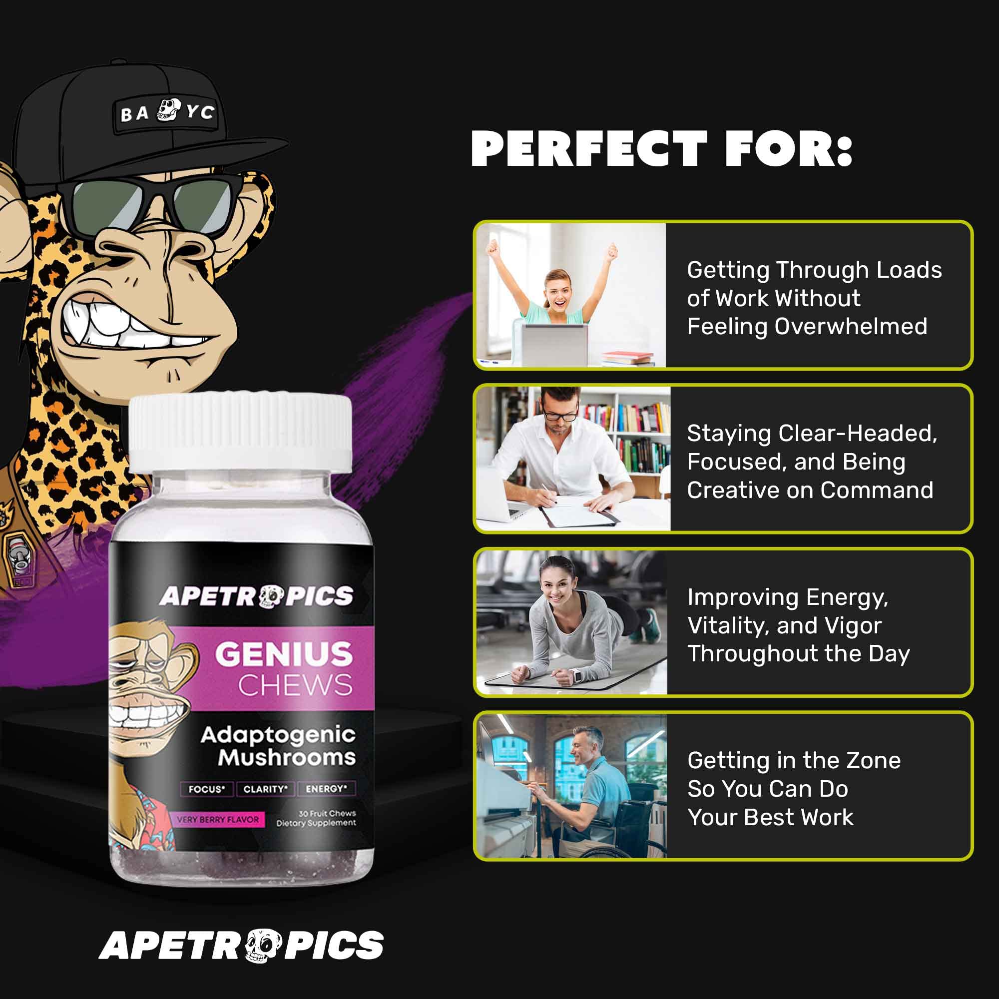 Apetropics Genius Chews on a desk during a busy day