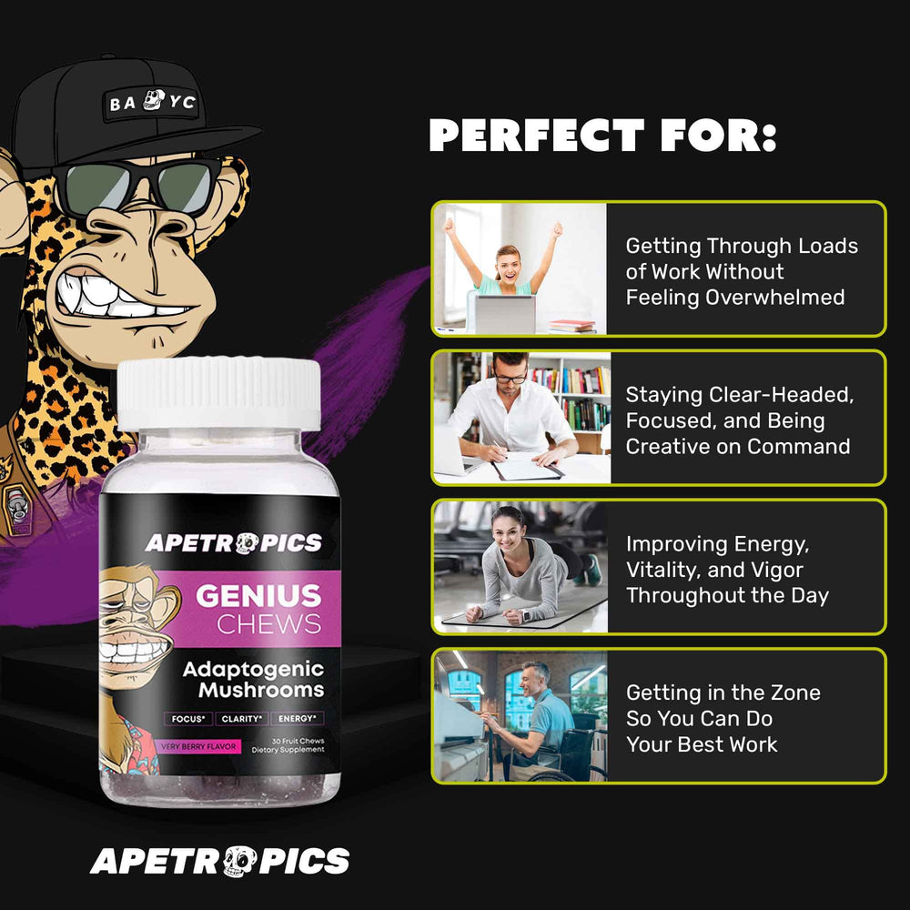 Apetropics Genius Chews on a desk during a busy day