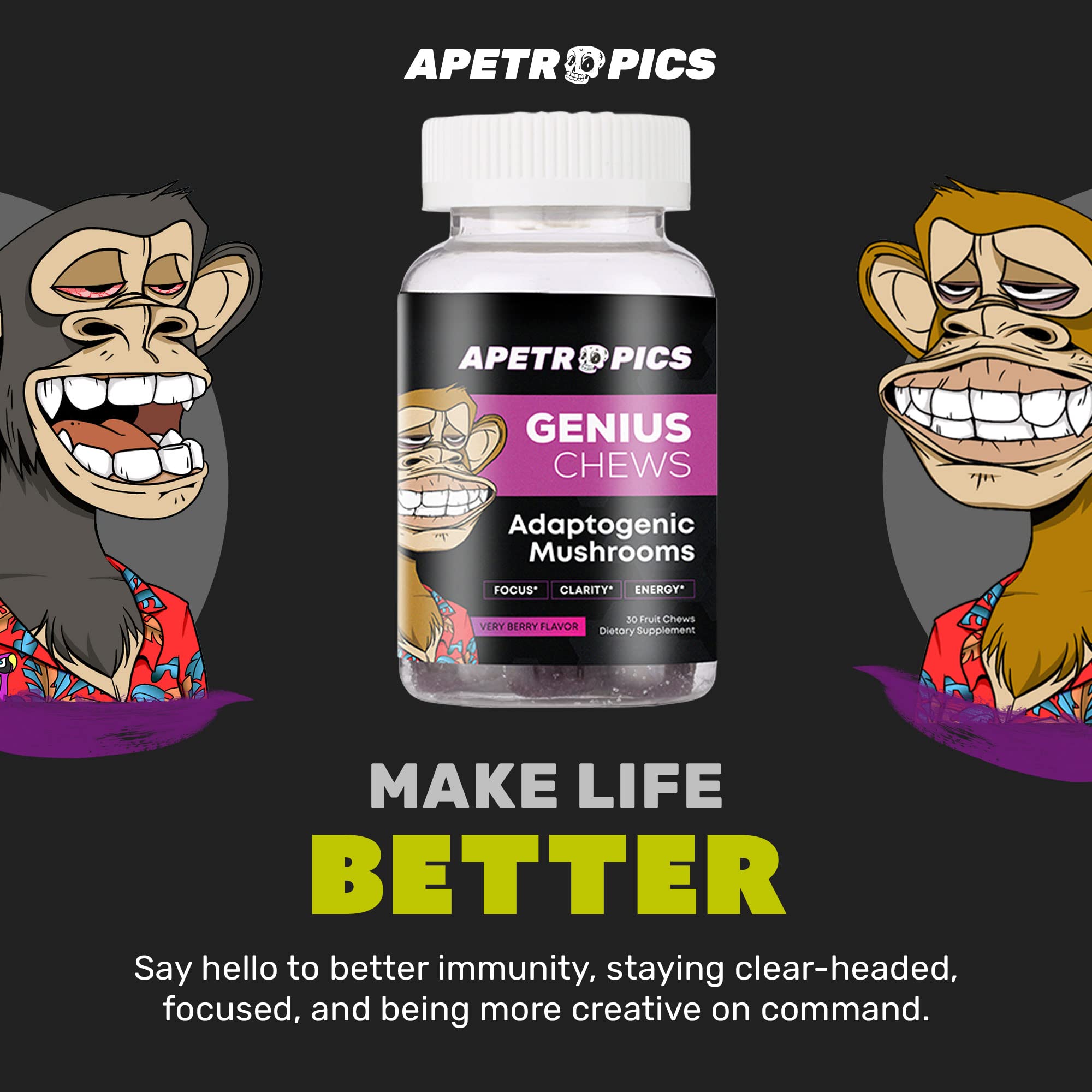 Apetropics Genius Chews portable in a bag for on-the-go focus