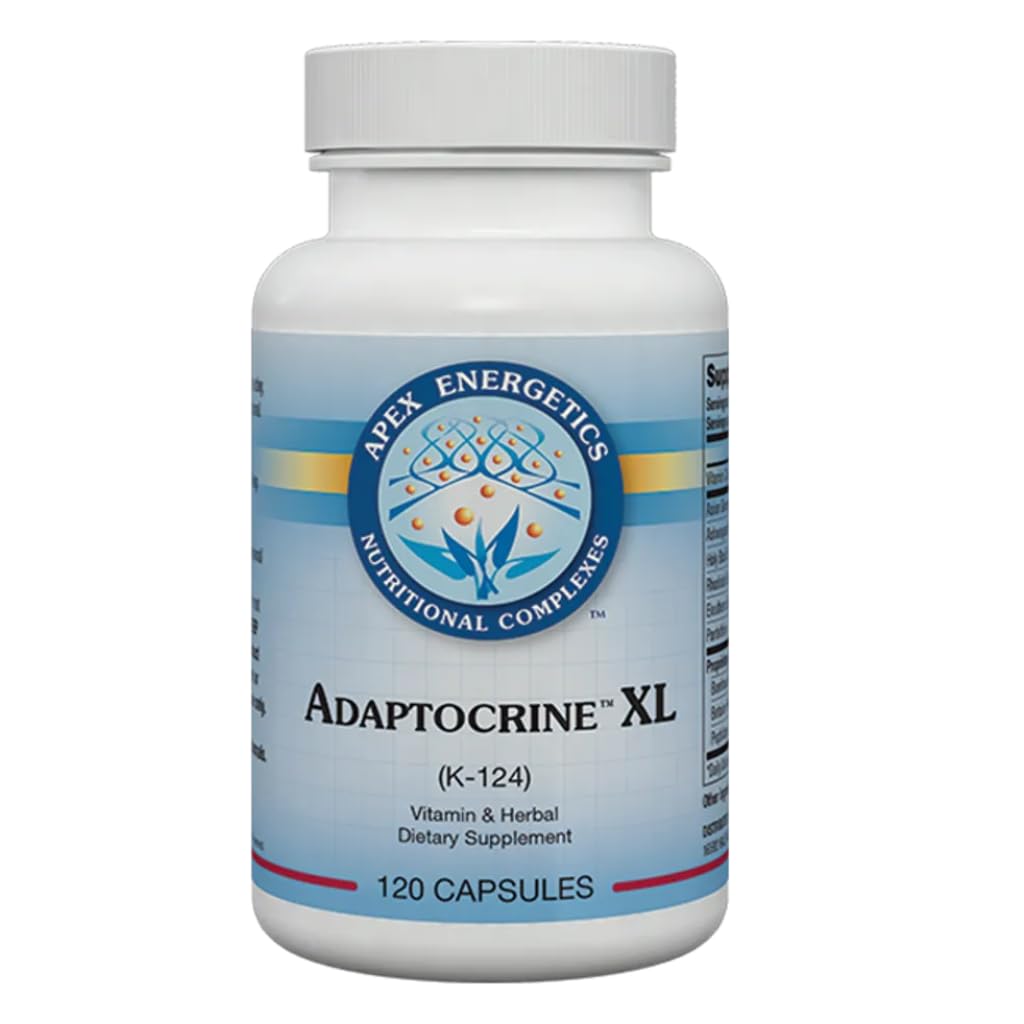 Apex Energetics Adapto-Crine XL bottle label close-up highlighting antioxidant support.