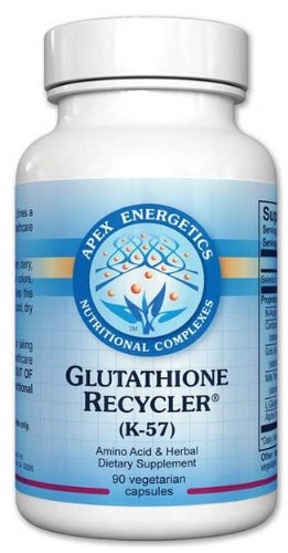 Apex Energetics Glutathione Recycler bottle with 90 capsules showing potential cellular antioxidant support