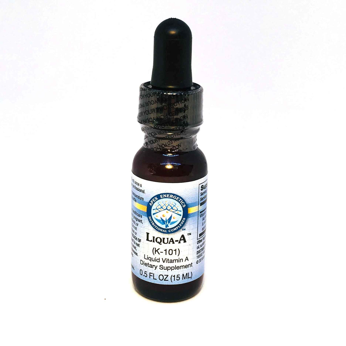Apex Energetics Liqua-A bottle on a clean desk, supporting daily wellness routine.