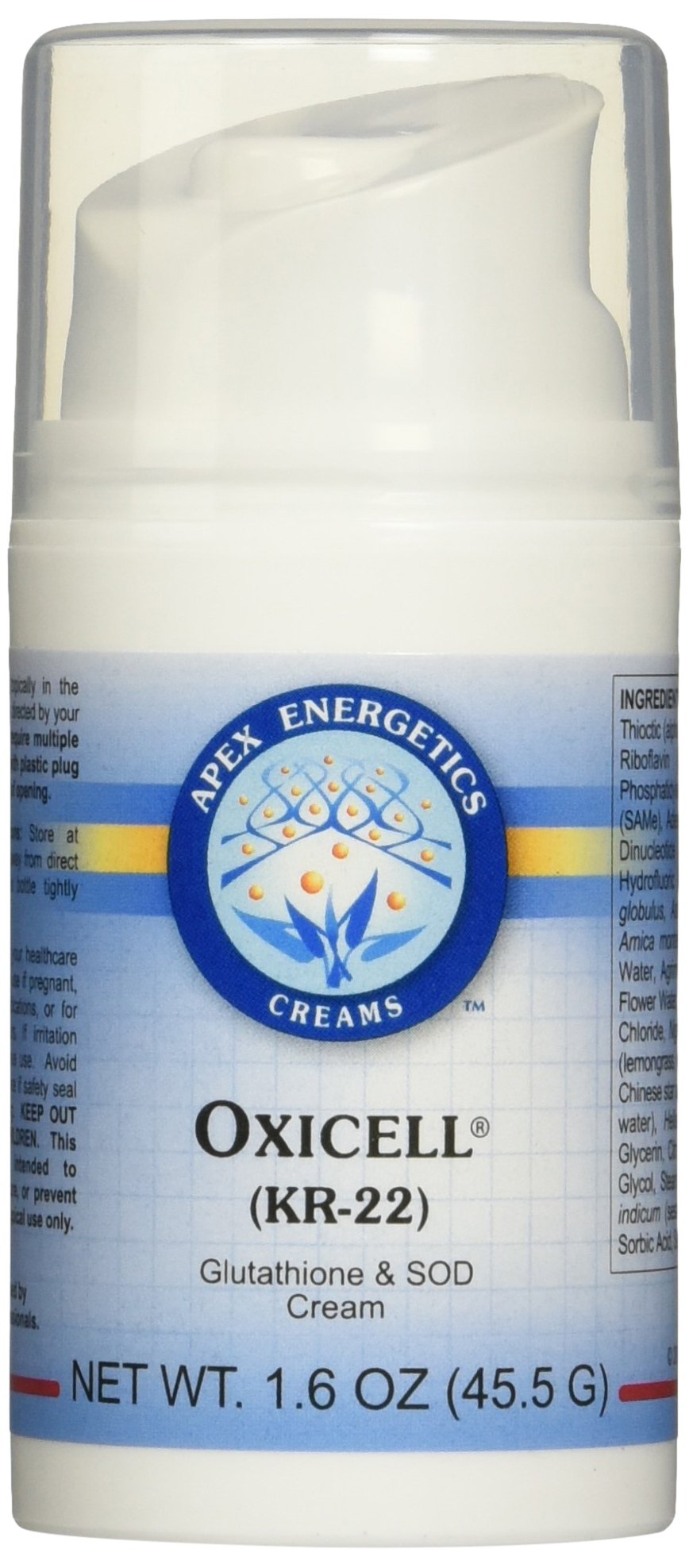 Apex Energetics Oxicell K22 cream bottle with pump for daily topical antioxidant care.