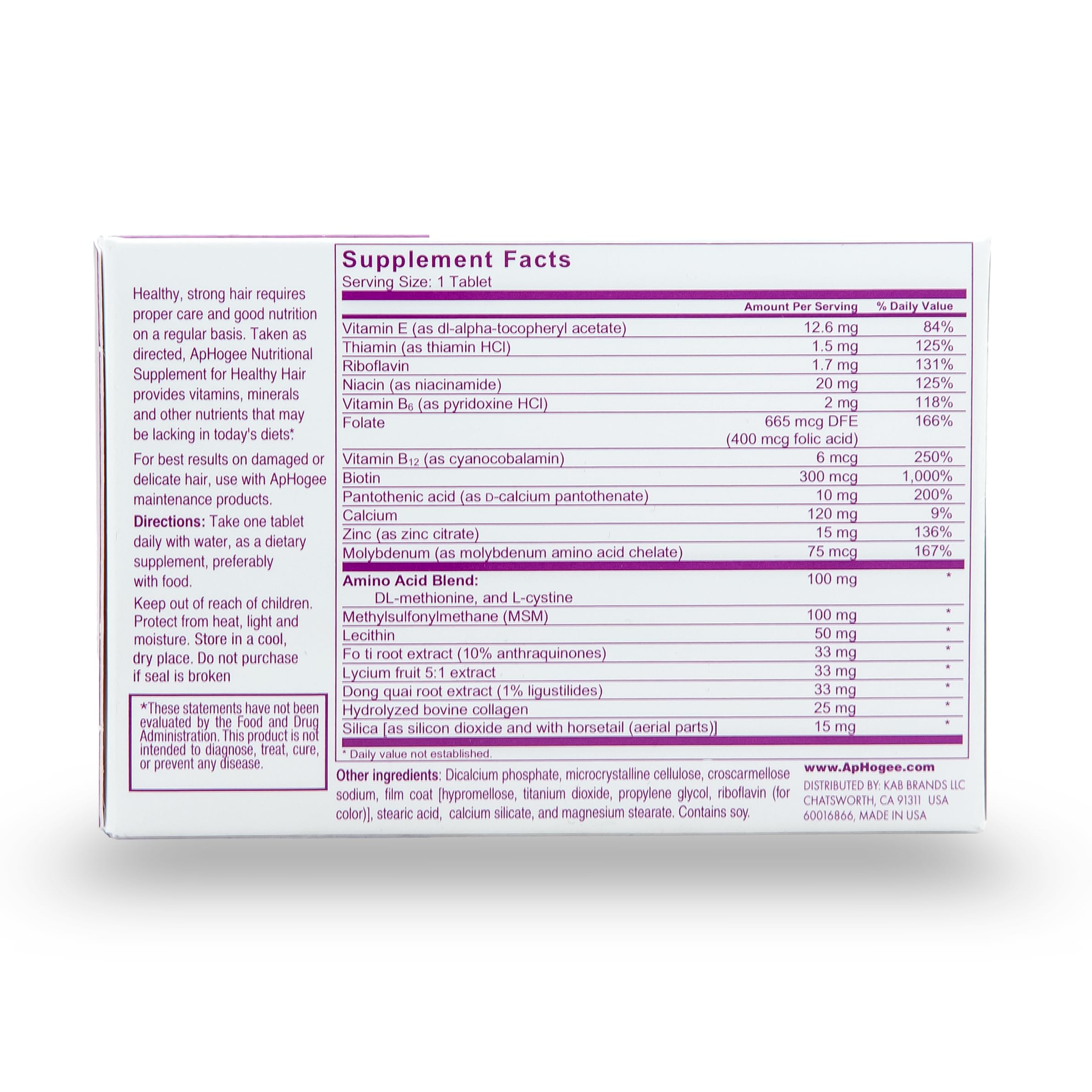 Close-up of Aphogee supplement tablets for consistent daily hair health.