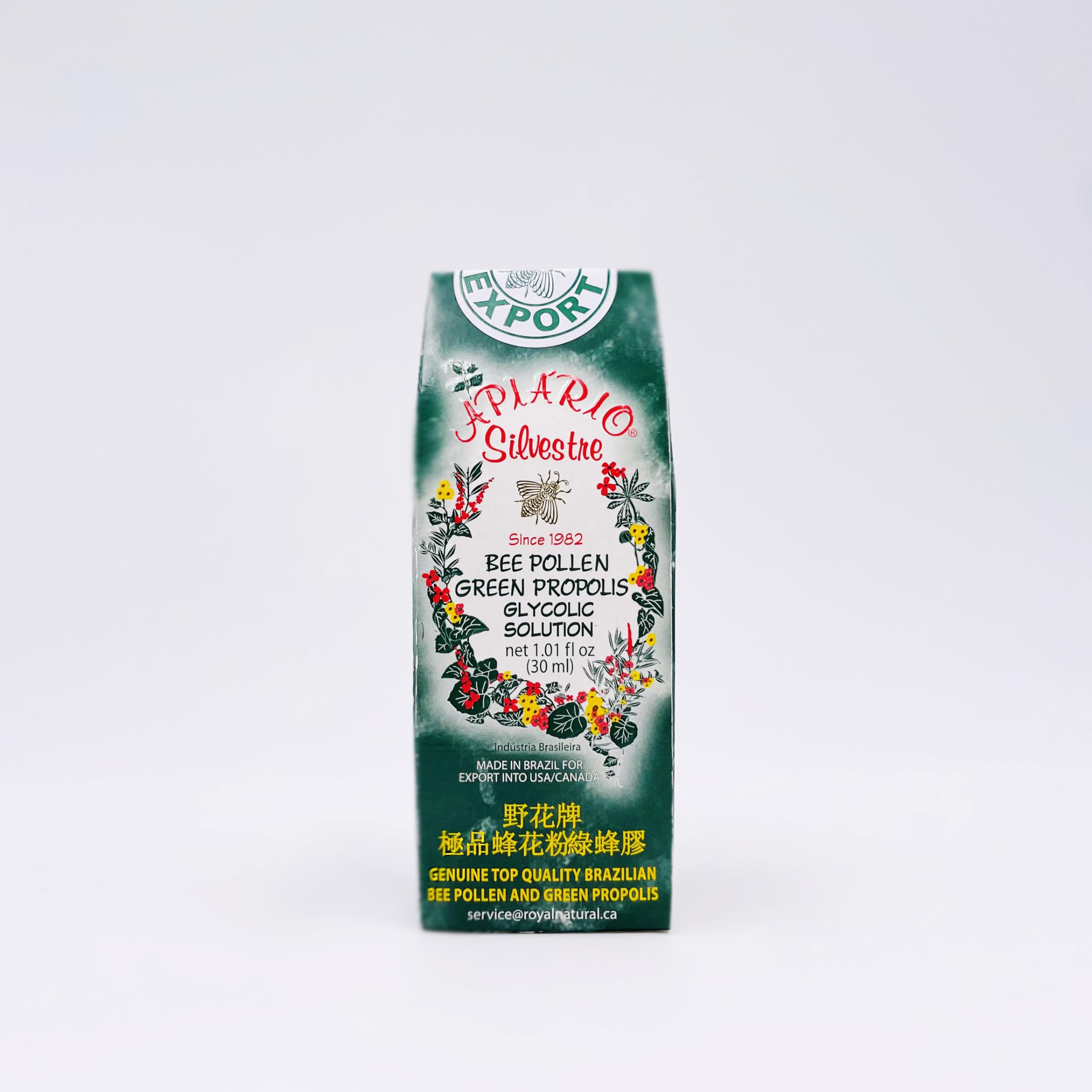 Apiario Silvestre bottle 30ml showing alcohol-free glycolic solution for daily use.