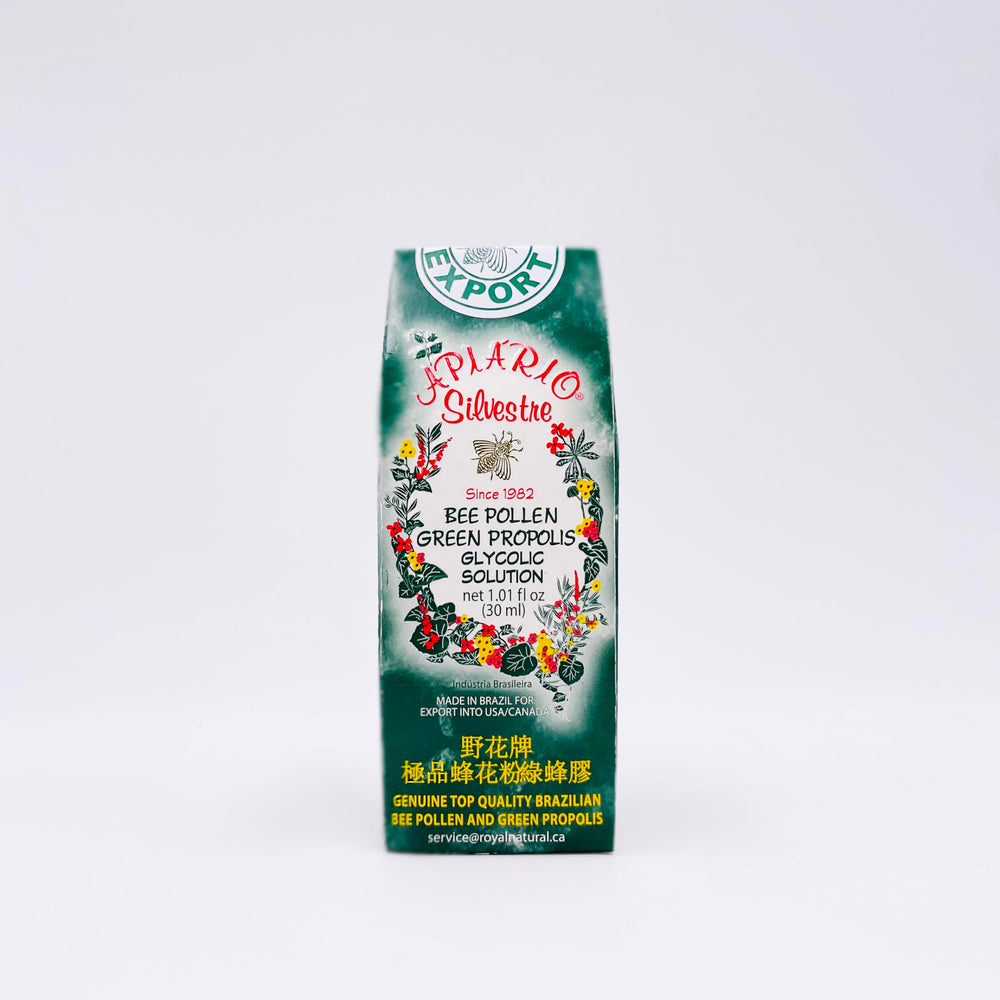 Apiario Silvestre bottle 30ml showing alcohol-free glycolic solution for daily use.