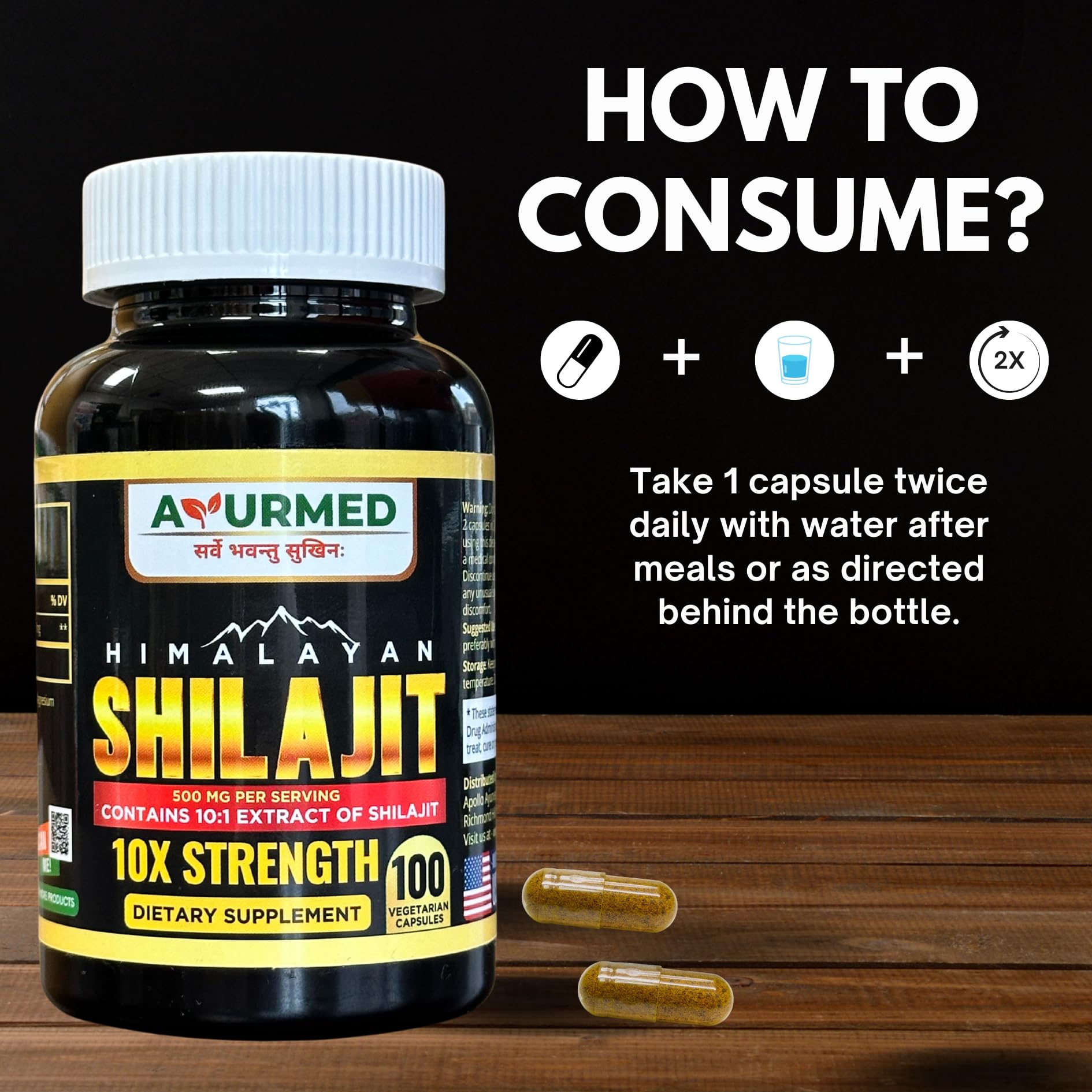 Shilajit label featuring fulvic minerals and mineral support by Apollo Ayurveda.