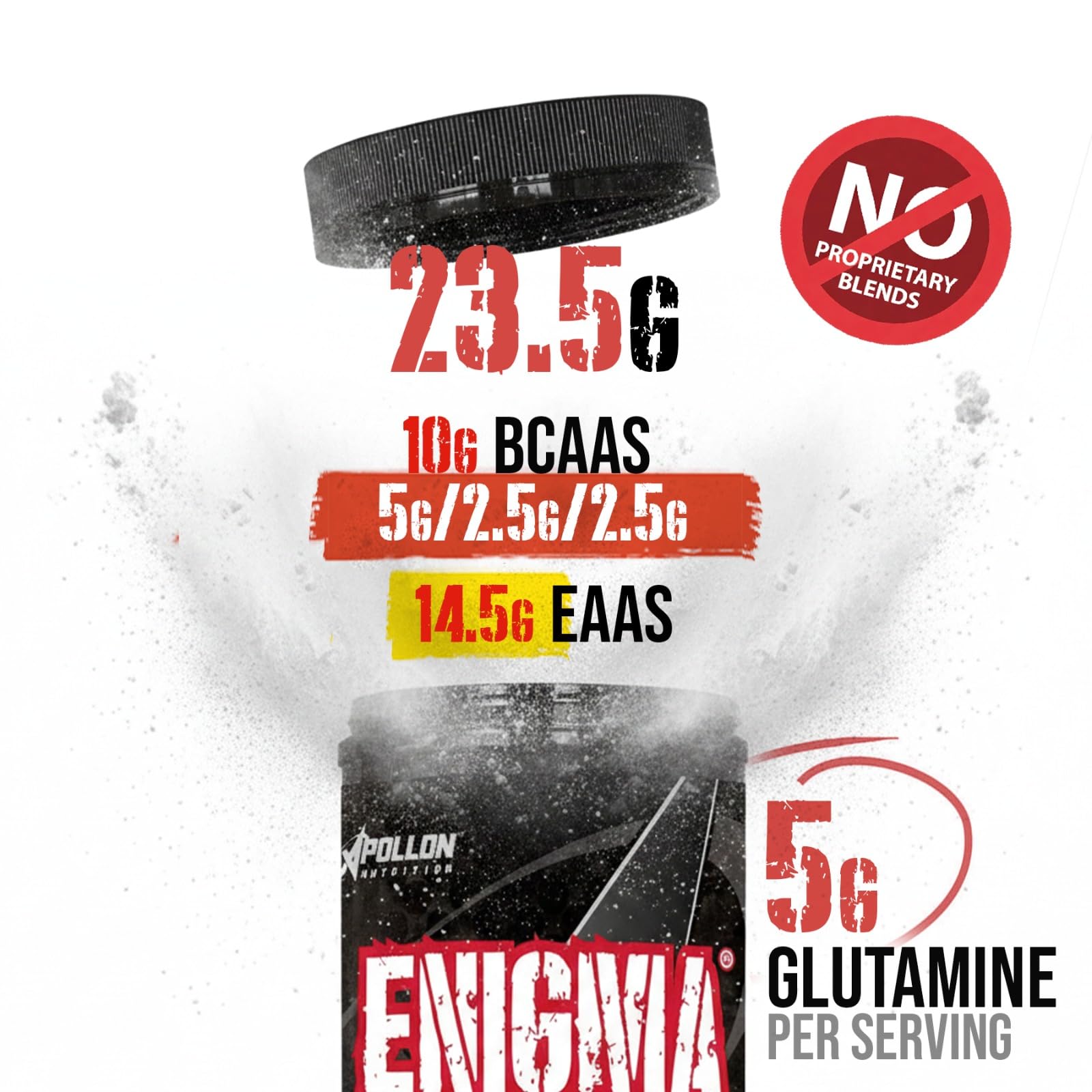 Apollon Nutrition Enigma label close-up showing transparent dosing and ingredients.