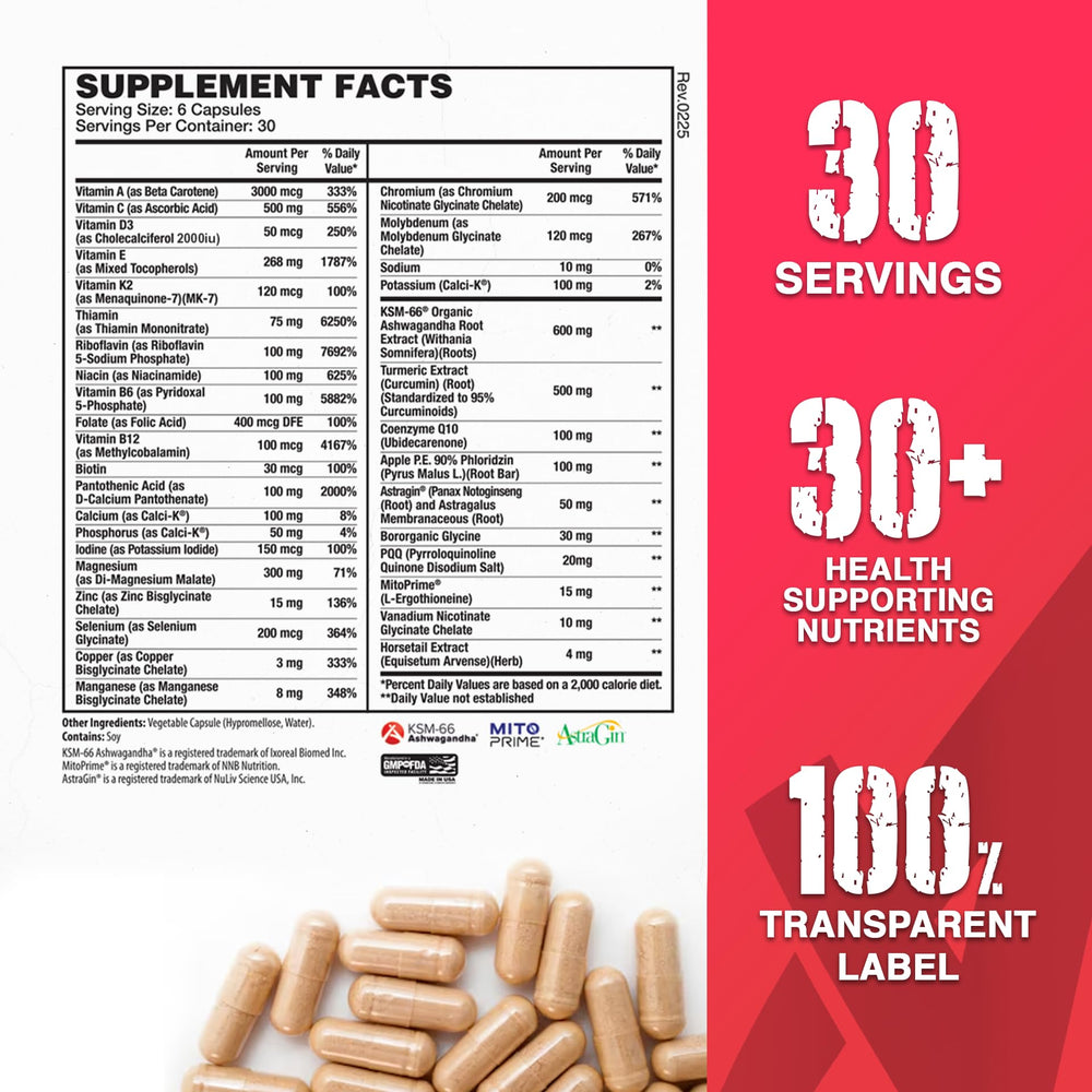 Close-up of Apollon Multivitamin capsules showing bioavailable minerals.